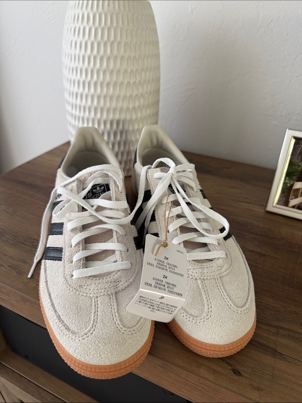 adidas White Suede Sneakers with Black Stripes